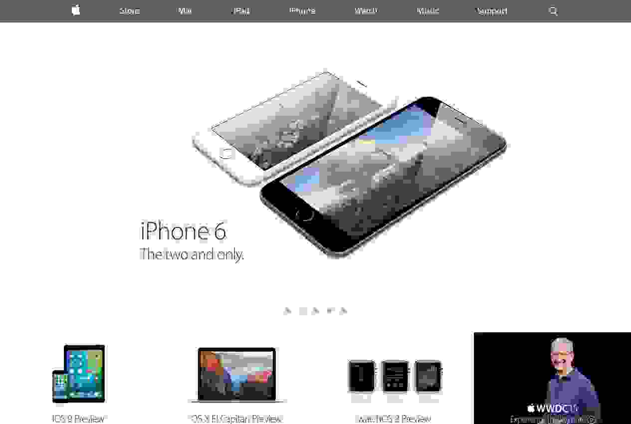 Screenshot of Apple website
